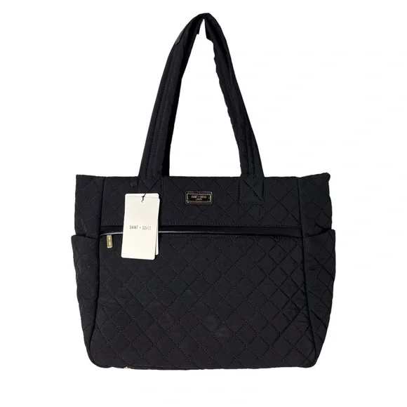 Saint + Sofia Marina Quilted Shopper Bag Black Travel Bag Internal Bag Straps - Picture 3 of 12